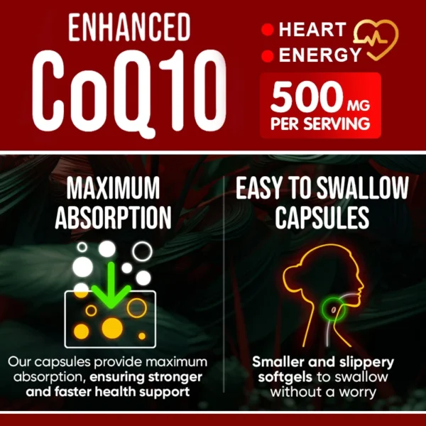 CoQ10 עוצמתי 500 מ"ג – לתמיכה בלב, באנרגיה ובחיוניות – נספג במהירות וביעילות מקסימלית - Image 4