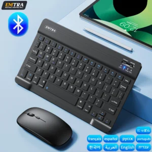 מקלדת ועכבר אלחוטיים ב-Bluetooth – תואמים ל-Windows / Android / iOS / iPad עם פריסות שפה לבחירה: ספרדית, רוסית, קוריאנית, פורטוגזית