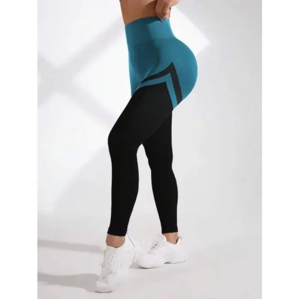 טייץ נשים ספורטיבי עם פסים מחטבים,  גזרה גבוהה, עיצוב חלק והרמת ישבן טבעית – ליוגה, כושר ורכיבה - Image 4