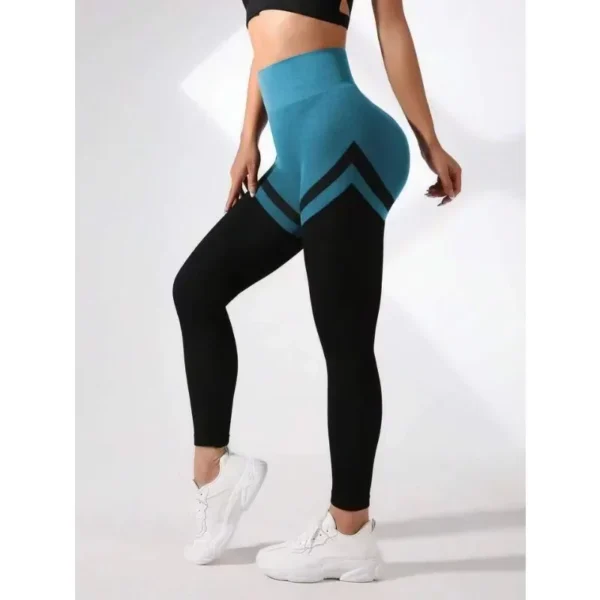 טייץ נשים ספורטיבי עם פסים מחטבים,  גזרה גבוהה, עיצוב חלק והרמת ישבן טבעית – ליוגה, כושר ורכיבה - Image 3